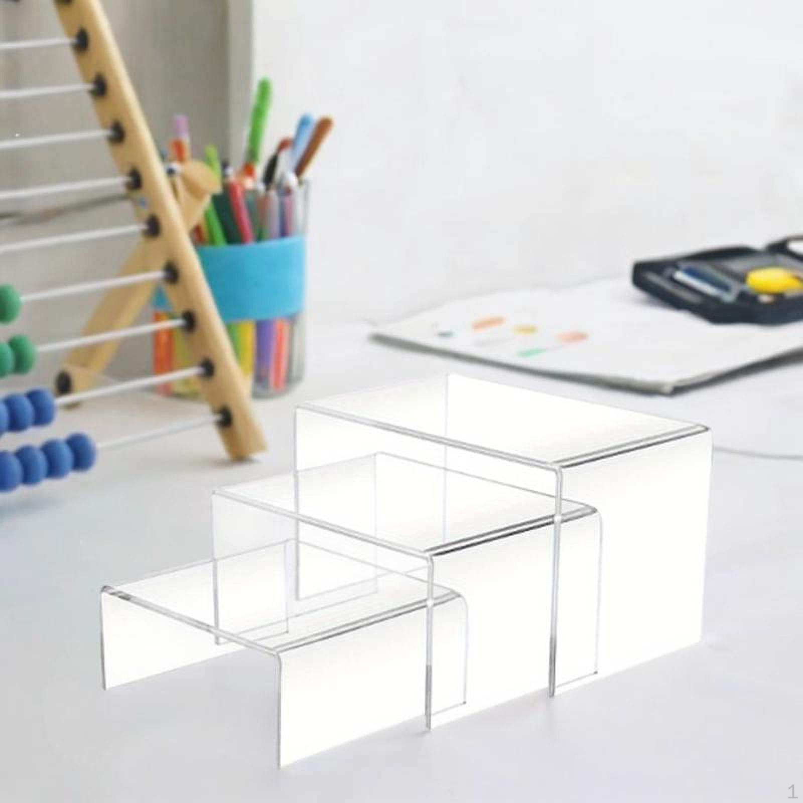 3 Pieces Acrylic Display Stand Riser Rectangle Shelf Rack for Cupcakes Collectibles transparent