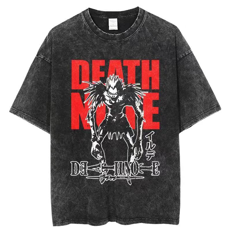 

Хлопковая мужская винтажная футболка Death Note с принтом аниме, оверсайз, уличная одежда, футболка с коротким рукавом, свободные хлопковые топы 3XL
