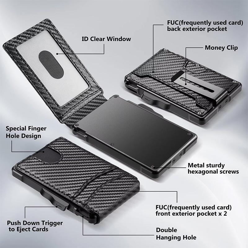 Pánská RFID vyskakovací kovová peněženka na karty s magnetickým uzávěrem