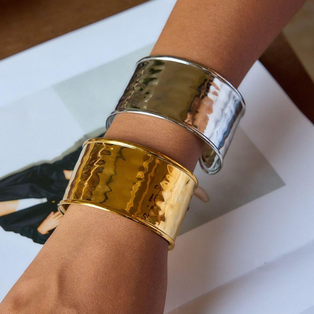 Stainless Steel Hammer Pattern Bracelet Hammered Texture Open Cuff Bangle Autumn Season