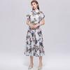 Summer Floral Print Shirt Dress for Women Short Sleeve Maxi Sundress with Lapel Neck Buttons Vintage Fashion Belted Robe