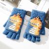 -Year-old Children's Cartoon Knitted Half-finger Flip Gloves Winter Warm Cute Dinosaur Boy Student Writing