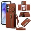 For Samsung Galaxy A16 4G Leather Back Cover Zipper Wallet Kickstand Phone Case with Shoulder Strap
