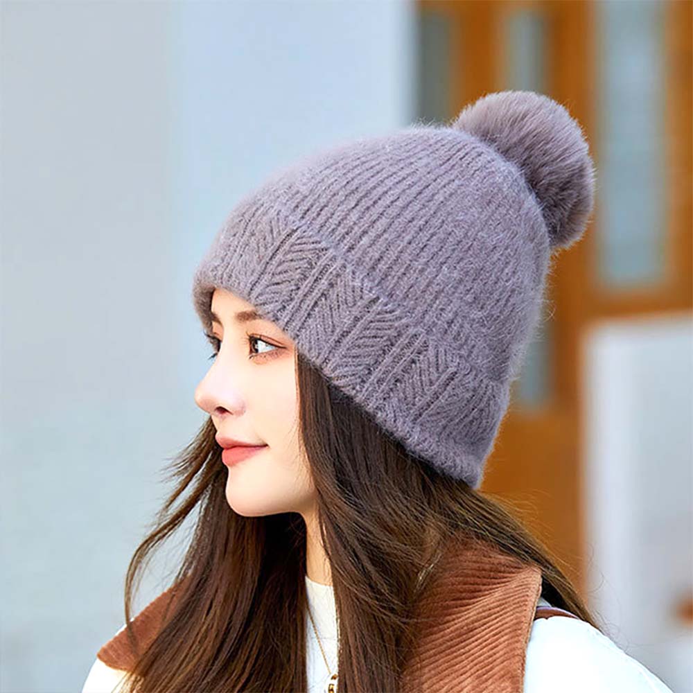 Women Winter Knit Beanie Hat Rabbit Fur Womens Winter Hats