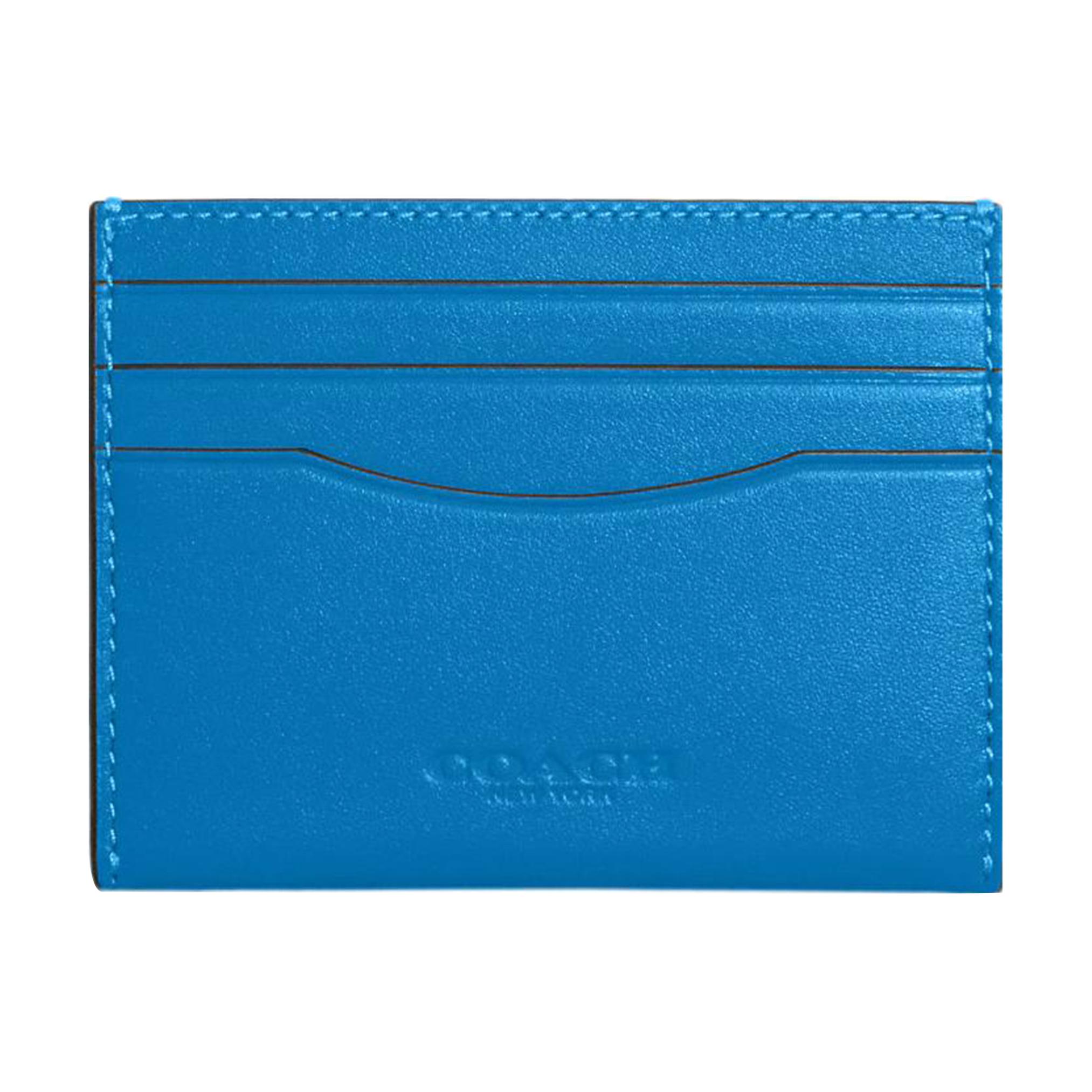Coach Card Case 10 Solid Color Embossed Logo Three Card Slots Leather Card Holder Women Card Holder Blue C9997-SVSUQ Basic Set (Bag+Dust Bag)
