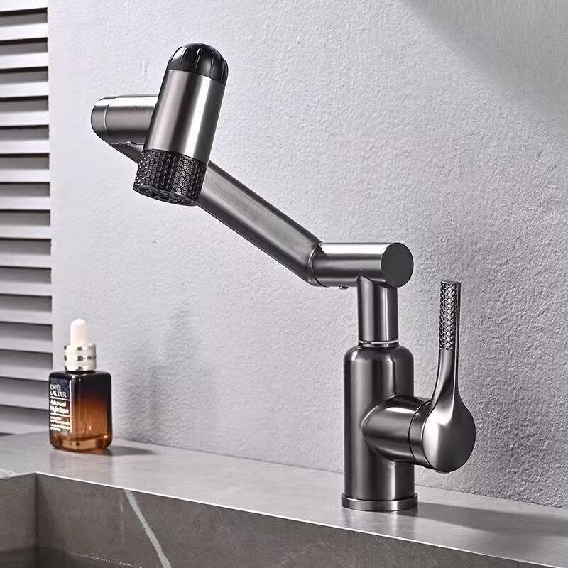 TLXT Gunmetal Grey Lucky Cat Swivel Basin Faucet