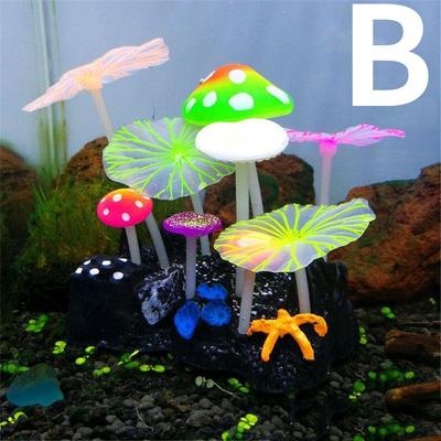 9pcs Artificial Plants Fish Tank Decorations Aquarium Water Grass Lotus Mushroom Ornaments Fluorescent Landscape Home Decoration