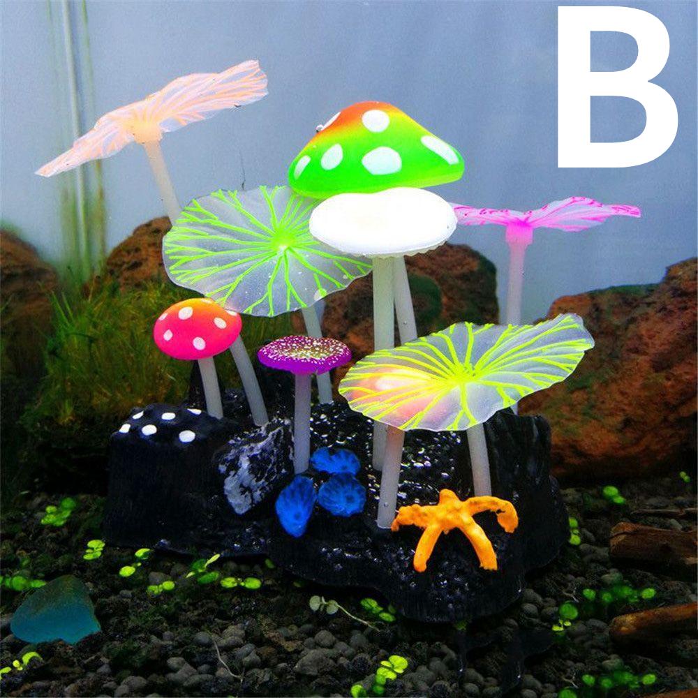 9pcs Artificial Plants Fish Tank Decorations Aquarium Water Grass Lotus Mushroom Ornaments Fluorescent Landscape Home Decoration