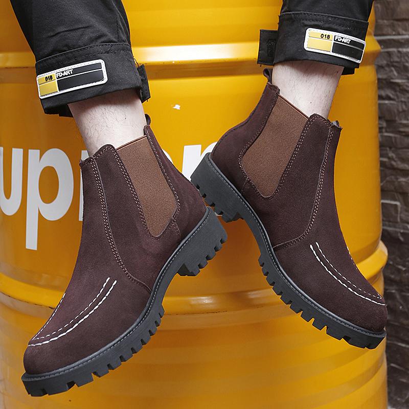Fashion Men's Chelsea Boots Anti Slip Snow Boots Faux Suede Slip-On Round Toe Platform Warm Short Boots Size 38-47