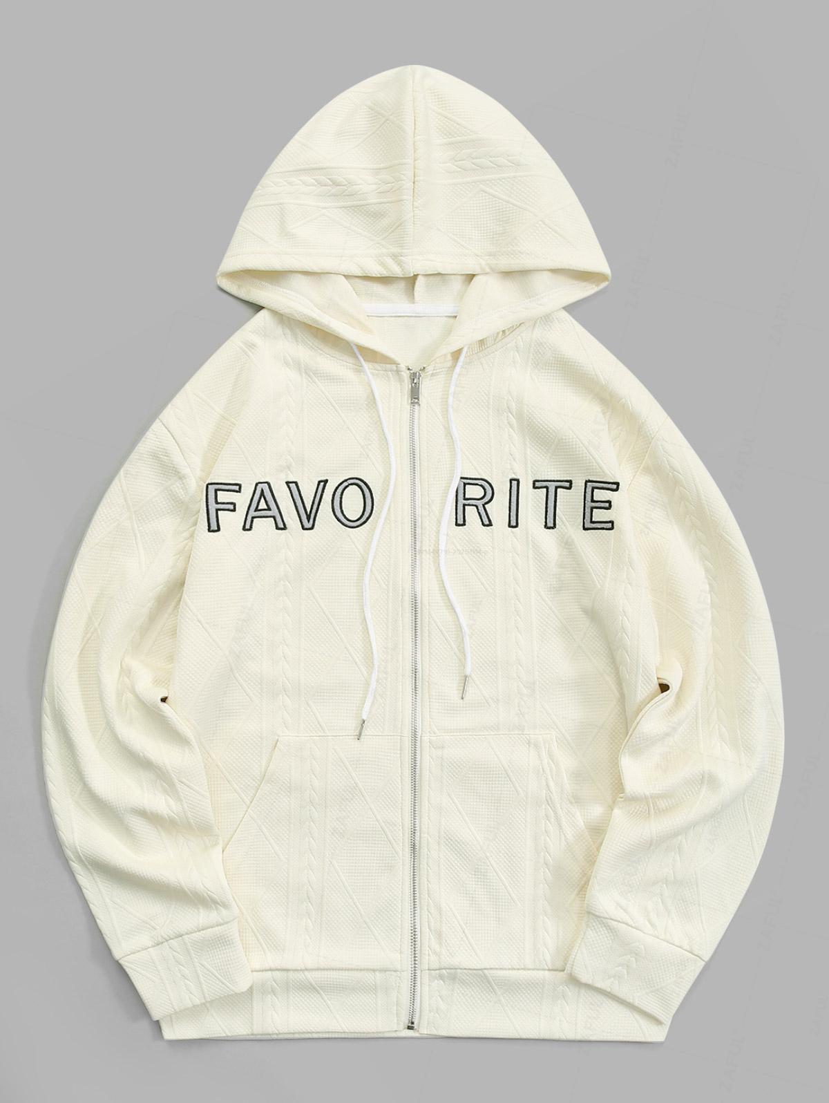 

Мужская повседневная жаккардовая текстурированная куртка с вышивкой букв, карманами и капюшоном на молнии XXL света кофе