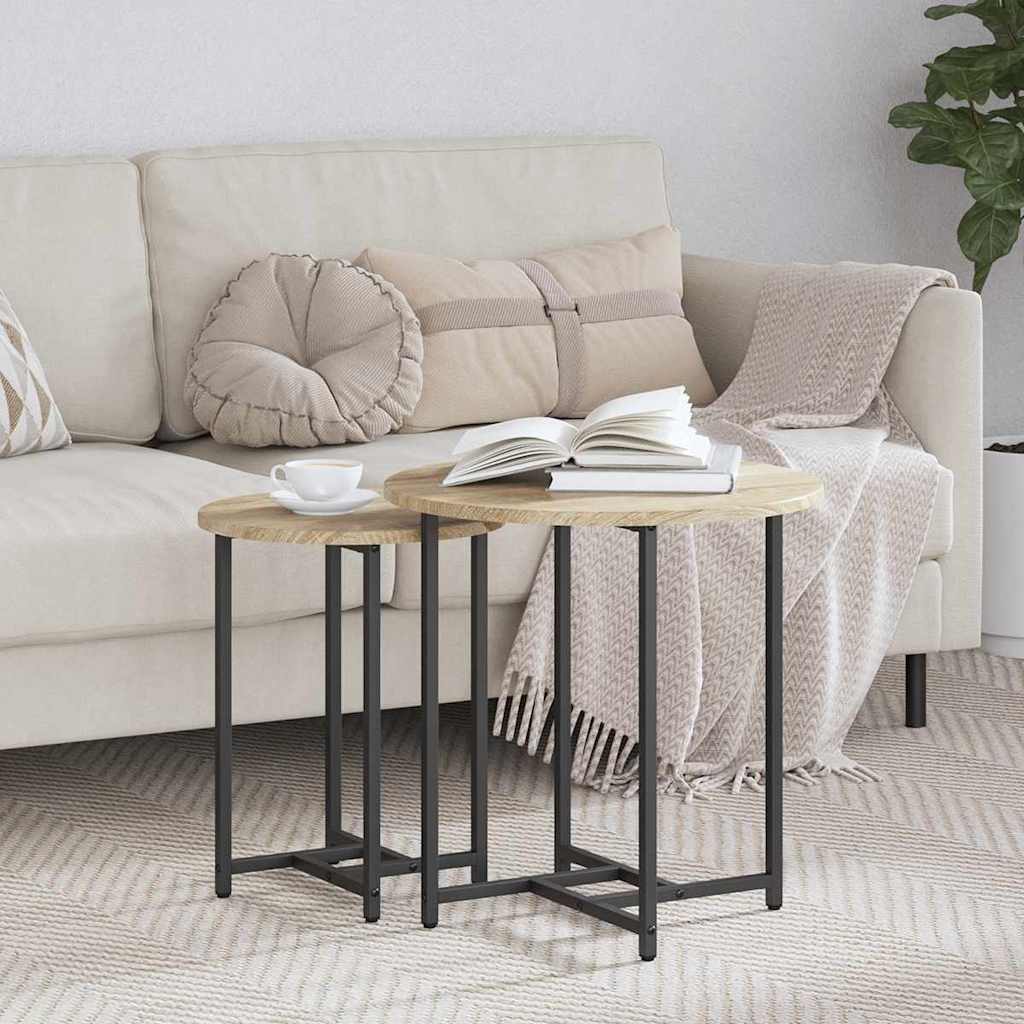Side Table Set 2 Pcs Sonoma Oak and Black