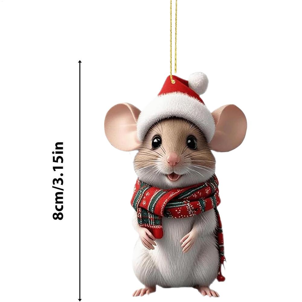Christmas Mouse Decor Cute 4-Piece 2D Acrylic Christmas Decorations Mouse Holiday Tree Ornaments for Wall Door Window Outdoor