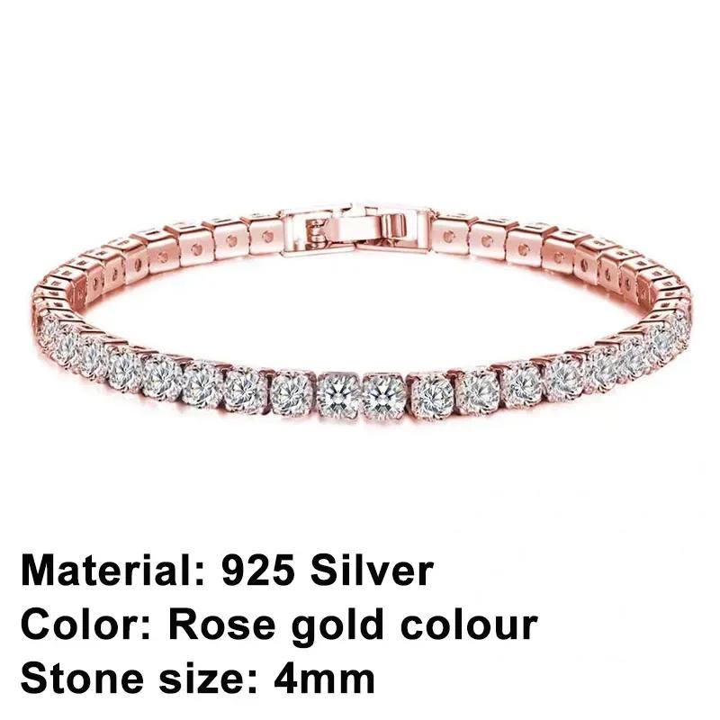 New 925 Pure Silver Rose Gold Bracelet Shining Classic Hip Hop Crystal Tennis Bracelet Women's Jewelry Fashion Wedding Gift