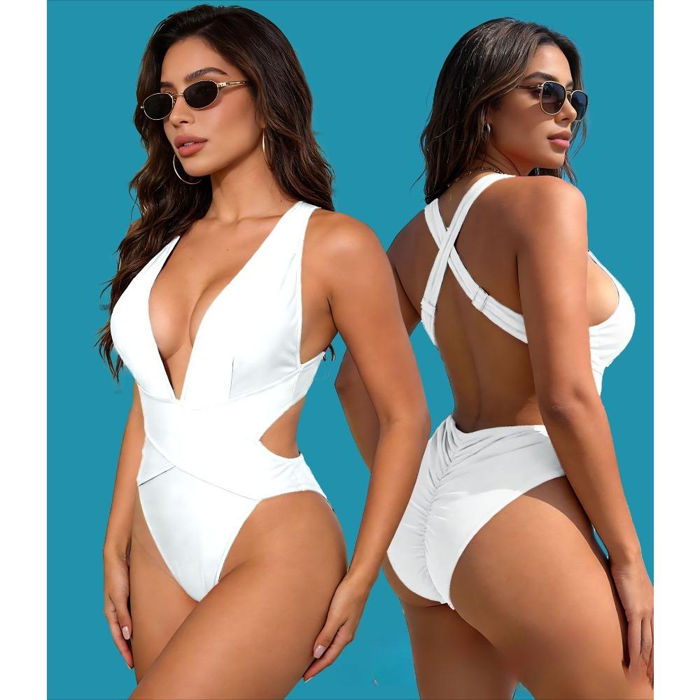 New One-piece Swimsuit Splicing Bikini European and American Swimsuit Women's Cross Swimsuit Color Matching Bikini64