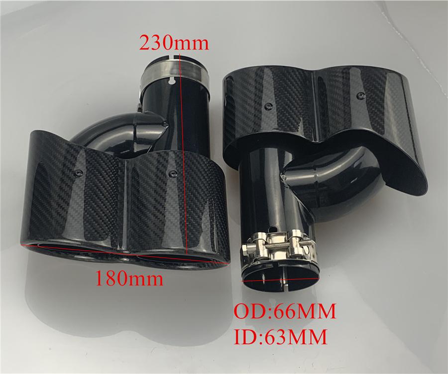 Universal H Style Pair 63mm Inlet 3D Glossy 100% Real Carbon Fiber Car SUV Conjoined Dual Exhaust Pipe Tail Muffler Tip