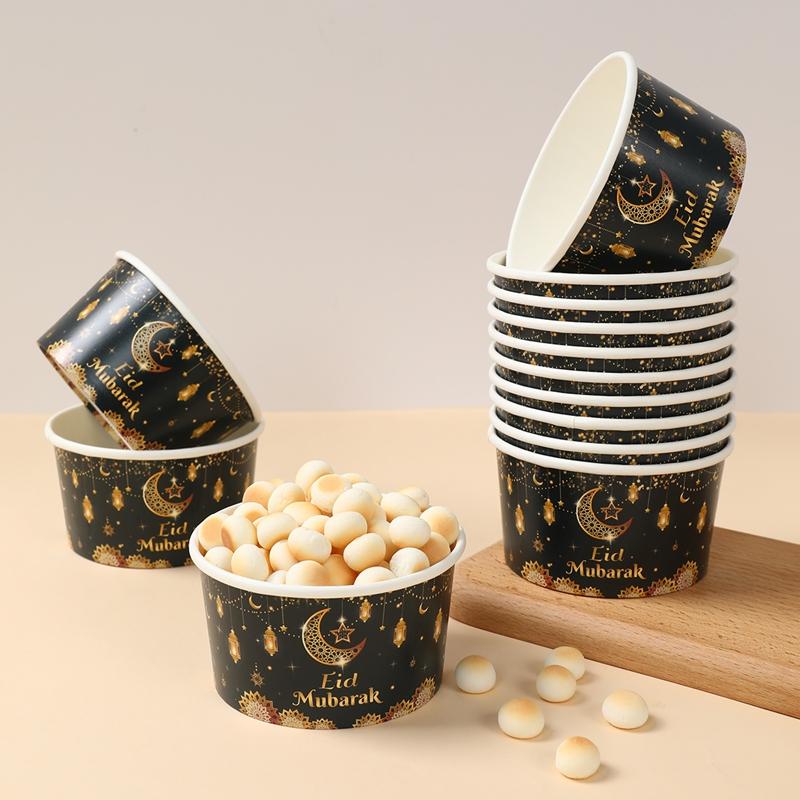 EID Mubarak Decoration Paper Bowl Ramadan Decor 2025 for Home Paper Bowl Ramadan Kareem Islamic Muslim Party Eid Al Adha Gifts