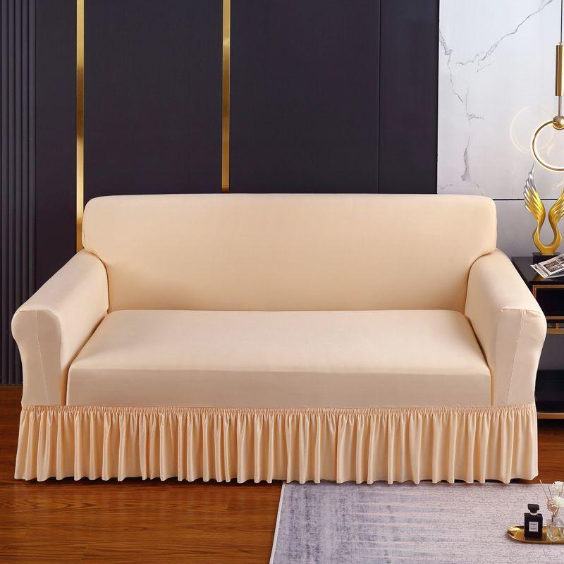 Sofa Cover, Featuring A Black Square Diamond Skirt Design, Easy One-Piece Installation, Soft and Skin-Friendly Material, Resistant To Pilling