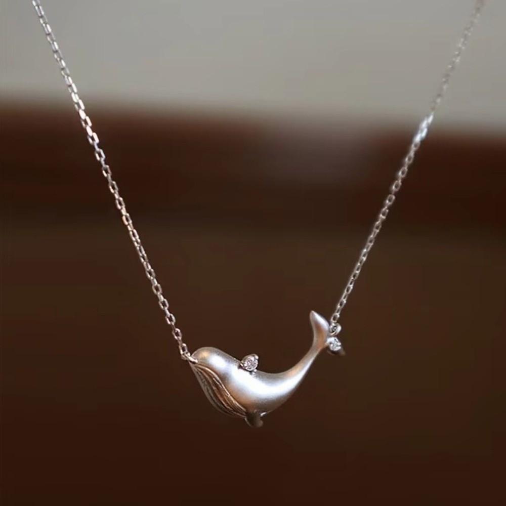 Silver Clavicle Chain Copper Zircon Pendant Fashion Whale Pendant Necklace  Daily