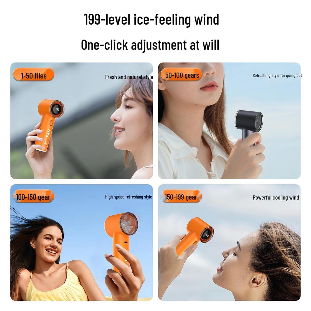2026 USB Handheld Mini Fan: Digital Display, 199-Speed, High-Speed Turbine