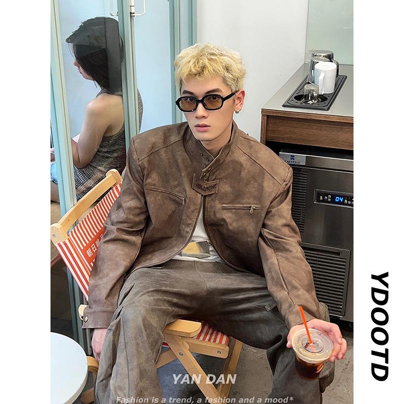 

Boys Retro American Pilot-Style Motorcycle Jacket in Brown Leather Large абрикосовий