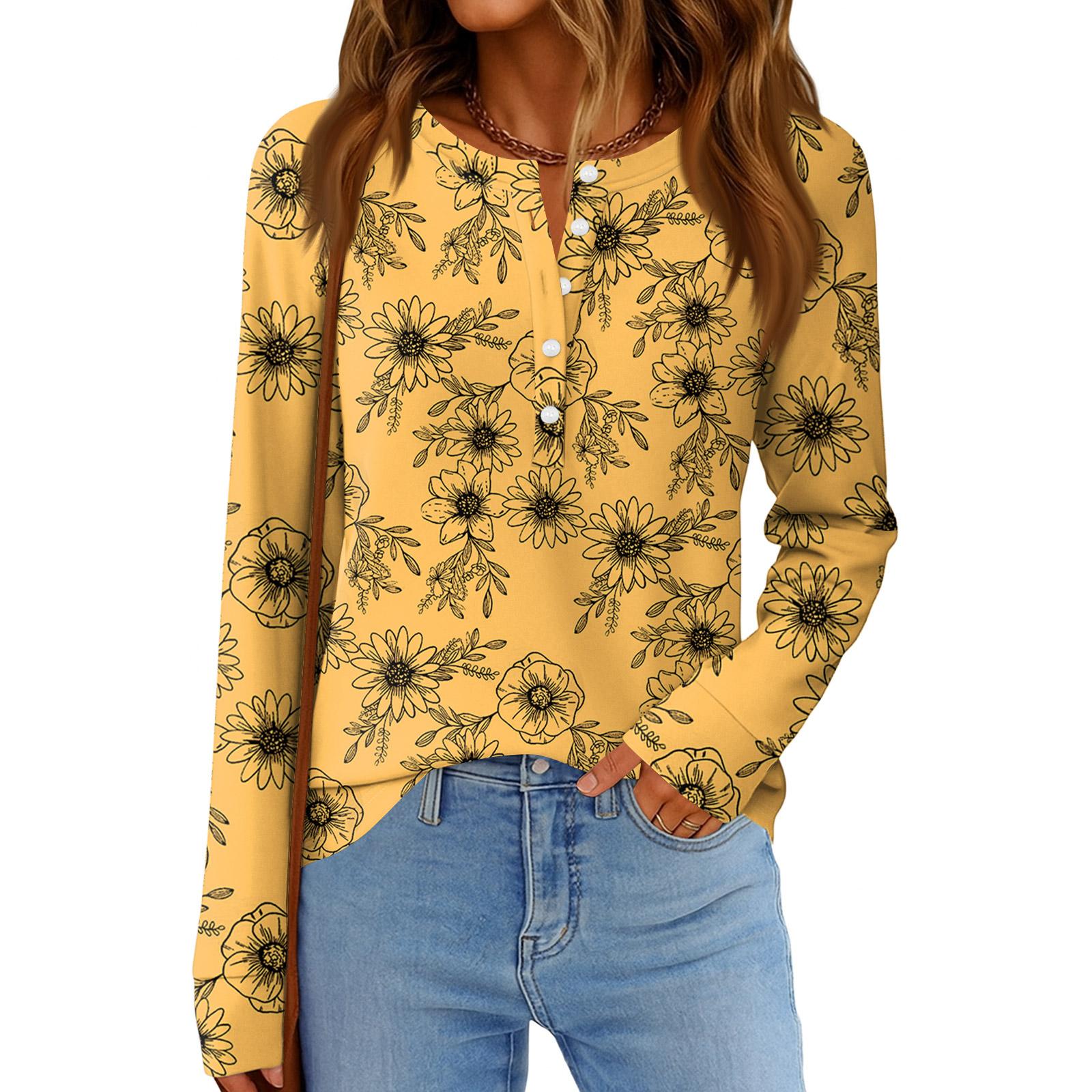 

Женская мода Свободный топ с длинным рукавом и круглым вырезом в повседневном стиле XL жёлтый