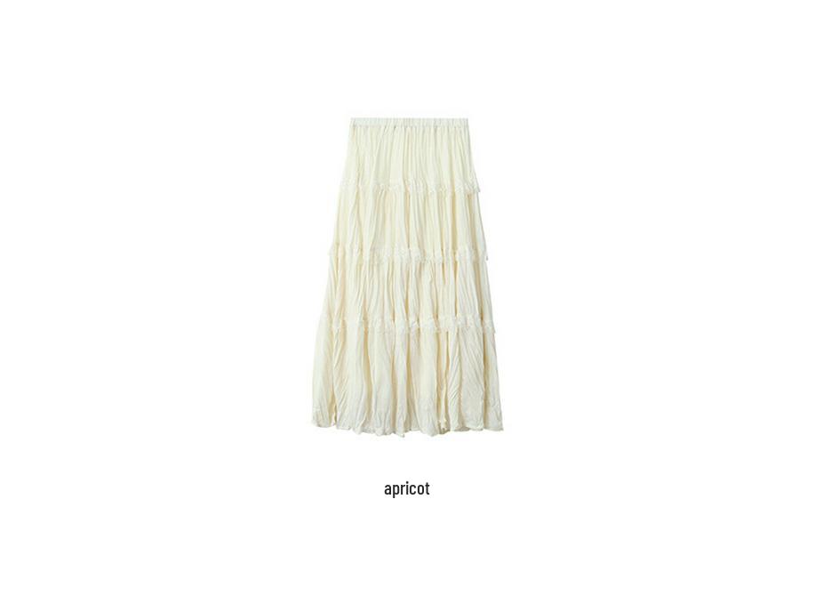 French Retro Crinkled Lace High-Waisted A-Line Layered Skirt for Women, 2026 Spring Collection