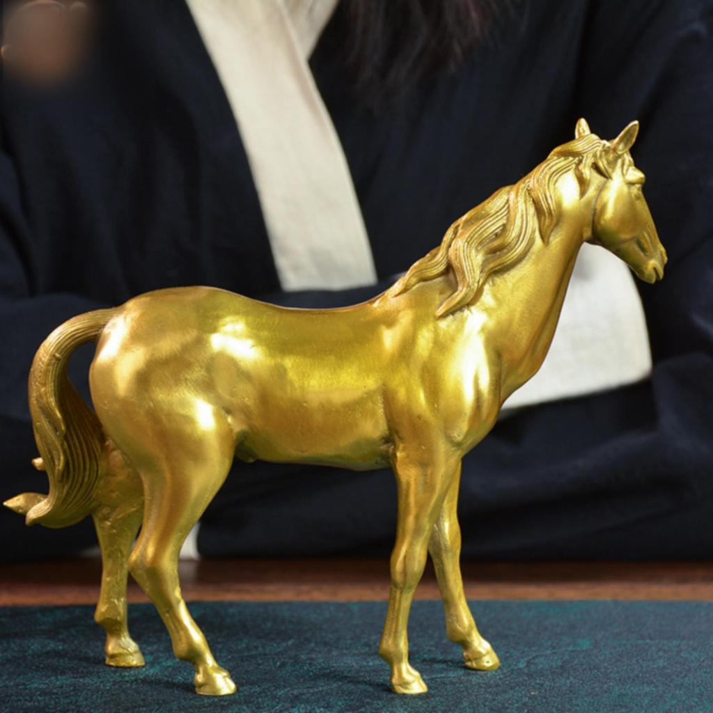 Gold-Toned Brass Horse Figurine Decorative Standing Sculpture Craft Piece