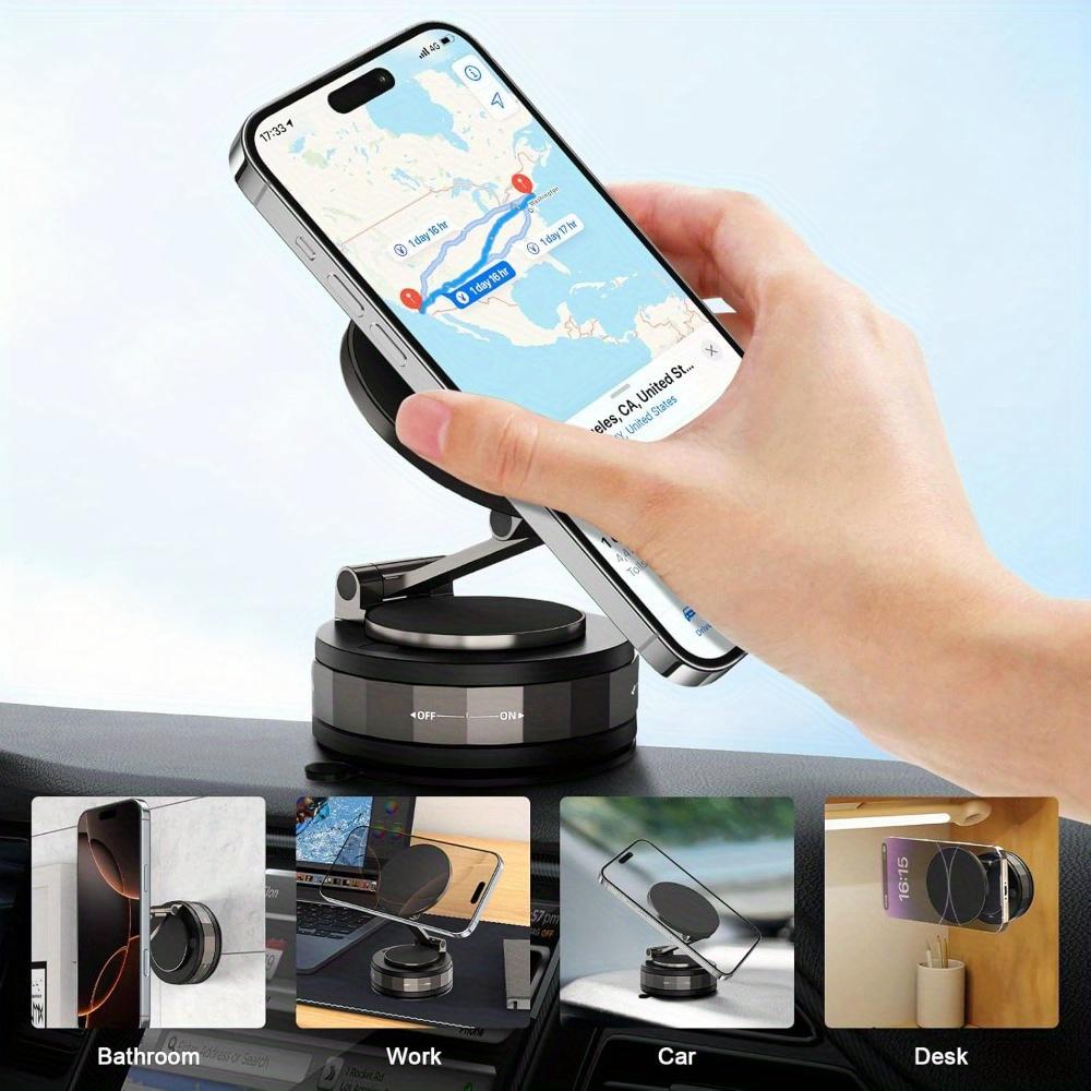 Magnetic Phone Holder, Upgraded Aluminum Alloy, 360° Rotatable & Foldable Design with Vacuum Suction Cup