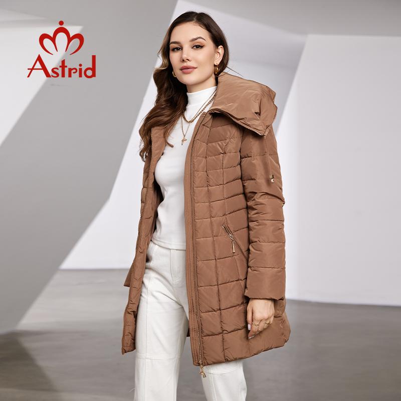 Astrid 2025 New Women's Winter Jacket Hooded Belt Long Parkas Warm Padding Puffer Plaid Quilted Coat Down Jacket Thick Snow Wear DR-055Y