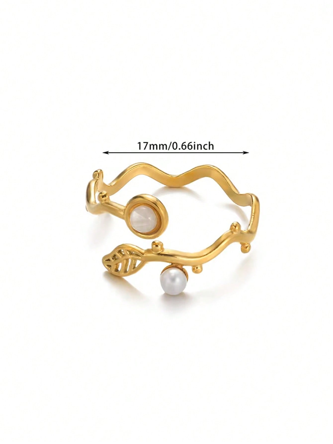 

Stainless Steel Green Leaf Wave Rings 18K Gold-plated Anti Fading Open Ring for Women Wedding Jewelry Vacation Accessories Gift Adjustable