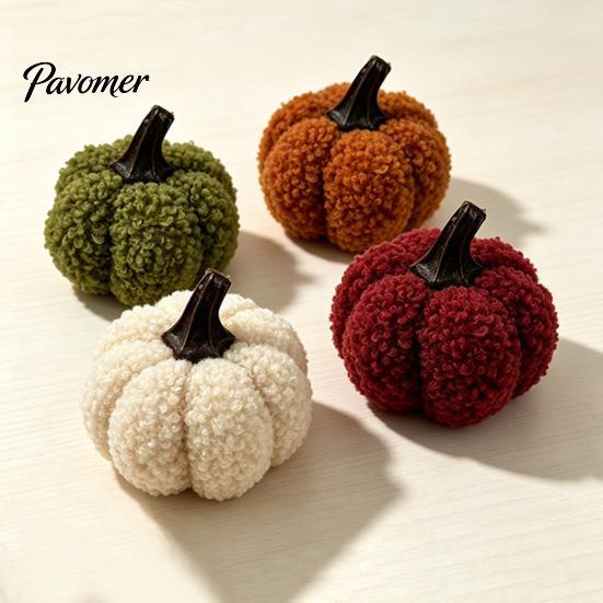 Plush Pumpkin Decor Mini Artificial Decoration, Fall 3D Stuffed Decorative Fabric Pumpkins Ornament for Autumn Halloween Thanksgiving Decoration Teddy