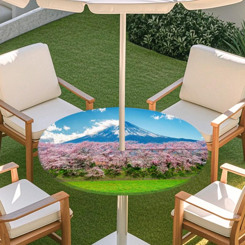 Outdoor Round Table Cover With Nature Print Waterproof Elastic Hem Patio Garden Deck