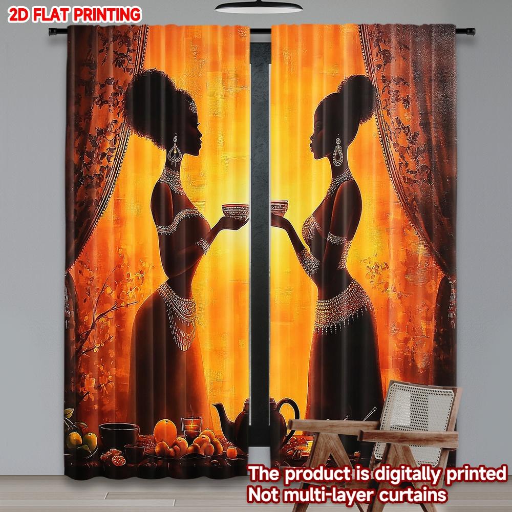 Stampa piana 2D 2 pezzi Tende per Feste Festa Africana Tende in Poliestere Stampate Digitalmente Decorazione Murale Festiva Da usare per Stanza parete della camera da letto