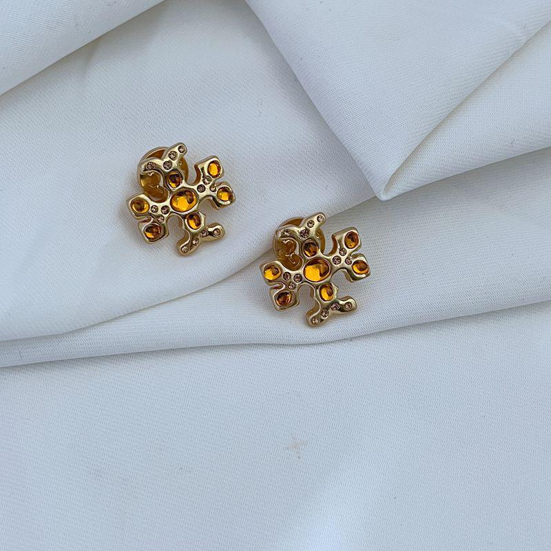 

European & American Chic Rhinestone Letter Metal Stud Earrings