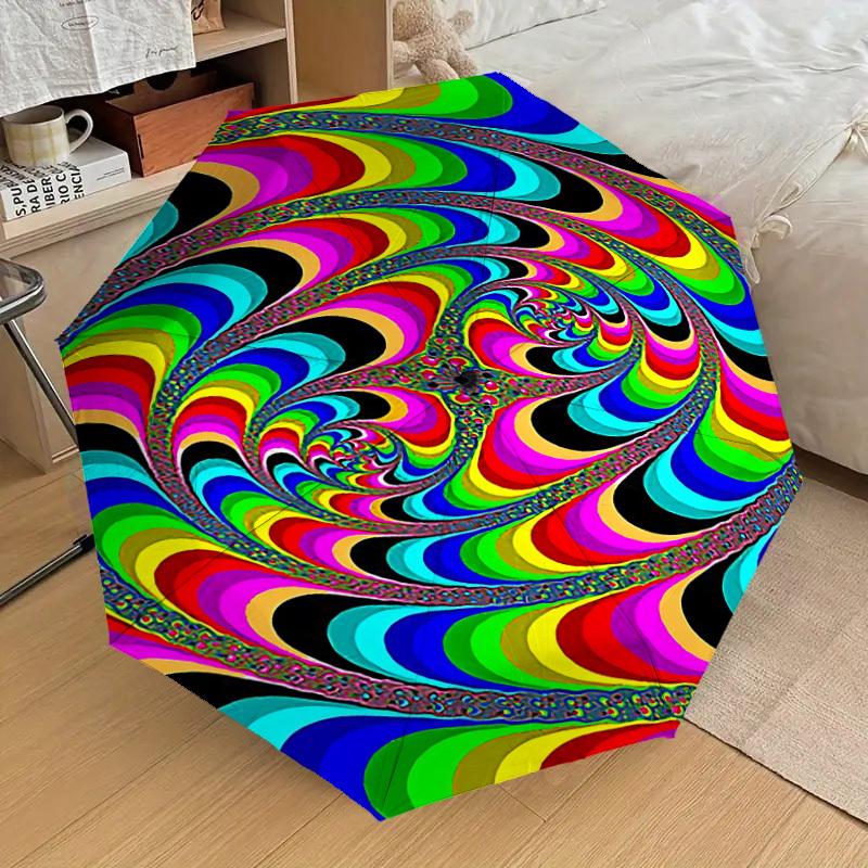 1pc Psychedelic Spiral Automatic Open/Close Umbrella with Windproof, 8-Rib Sturdy Canopy, Durable Ribs, Fashionable Design1130A
