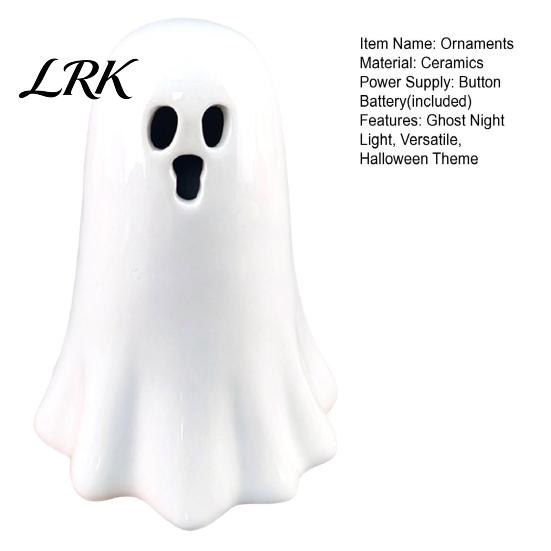 Unique Halloween Gifts Ceramic Hollow Ghost Night Light, Cute LED Glow Decorative Window Ornaments Lamp, White Ceramics Figurine for Holiday