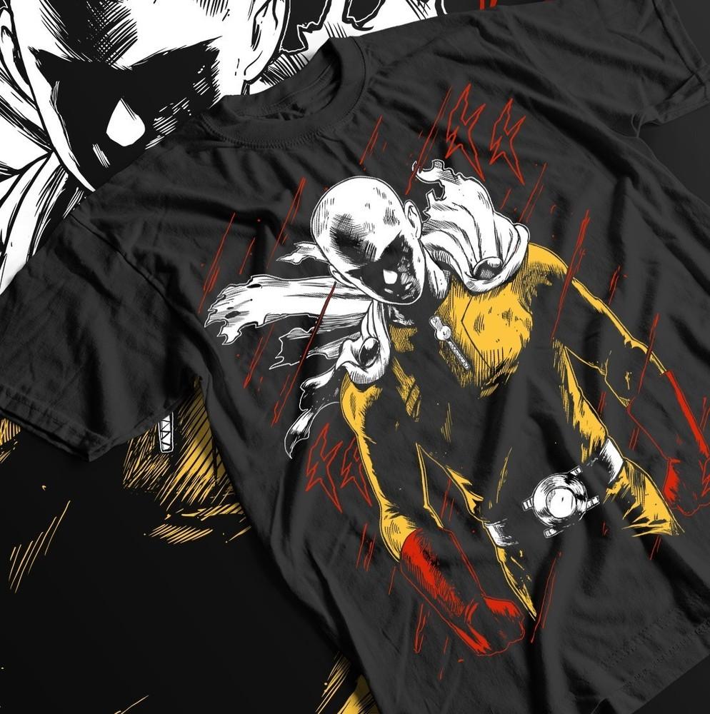 

SAITAMA One Punch Man T-Shirt, Horror Anime Manga Gifts Black Shirt All Size L