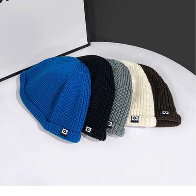 Autumn and Winter Men's Knitted Hat Warm Letter Melon Leather Hat Short Eaves Anti Cold Knitted Hat
