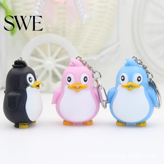 Cute Animal Penguin LED Light with Sound Key Chain Ring Torch Xmas Gift