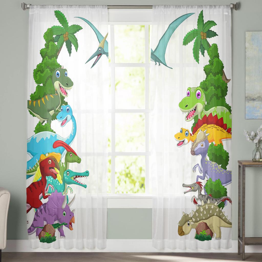 Grove Dinosaure Arbre de Coco Rideaux Modernes en Voile pour Salon Chambre Maison Cuisine Fenêtre Rideaux Transparents