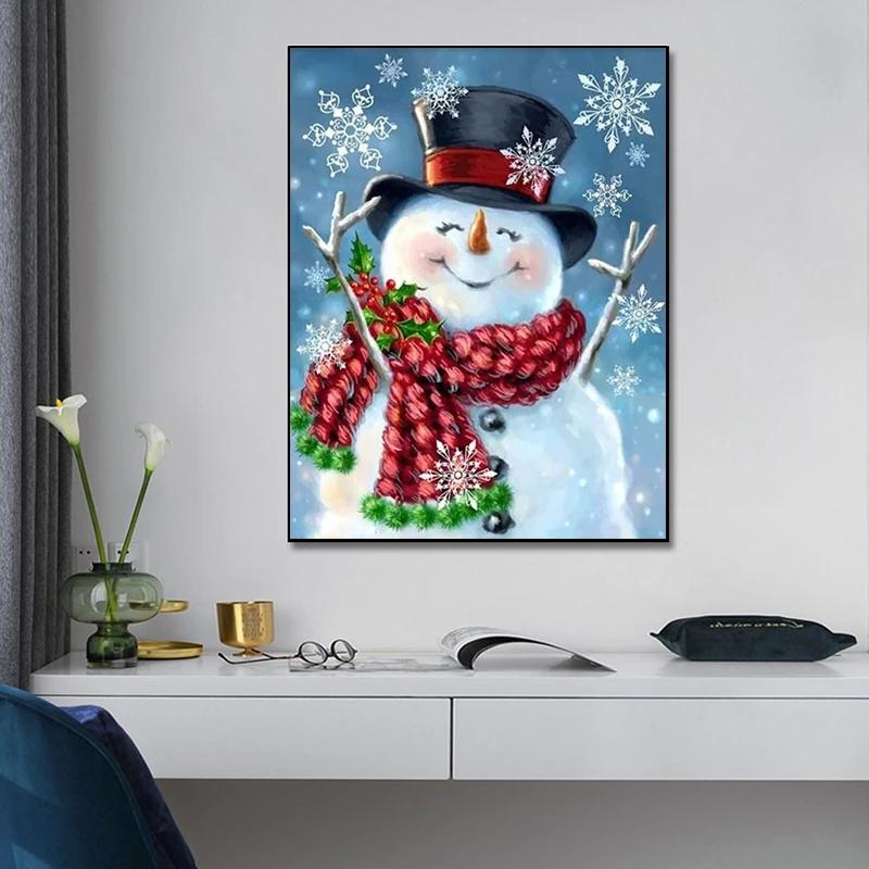 Solid Wood Frame Cute Cartoon White Snowman Canvas Paintings Classic Modern Nordic Posters Prints Wall Art Pictures for Living Room Home Decor