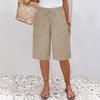 Women's Elastic Waist Bermuda Shorts Casual Loose Straight Leg Knee Length Pants