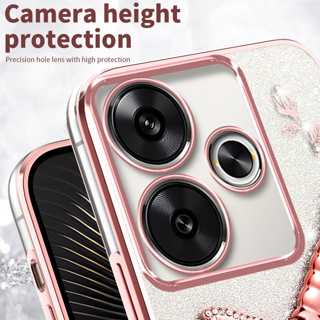 Case For Xiaomi Redmi 13 4G/5G/Note 13R 5G/Poco M6 4G/M6 Plus 5G Dragonfly Kickstand TPU Flowers Glitter Phone Cover