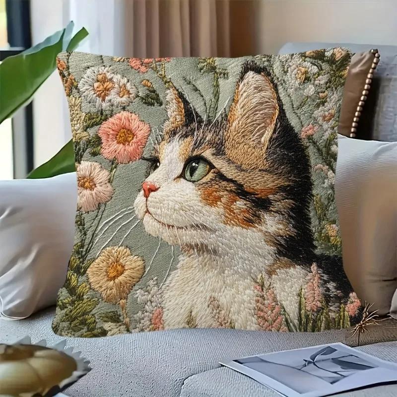 VIKAMA Bohemian Style Cat Cushion Covers Chair Living Room Pillowcase Cozy Zipper Sofa Pillow Covers Bedroom Indoor Home Decor