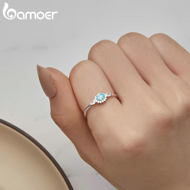 BAMOER 925 Sterling Silver Band Victorian Style Halo Engagement Rings for Women Luxury Wedding Jewelry