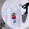 Girls Fashionable Pure Cotton TShirt with Teddy Bear Cartoon Pattern Summer Clothing Fun Childrens Wear Y2K Style