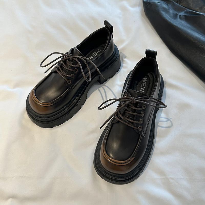 British style small leather shoes women's 2025 spring new retro Japanese thick-soled heightening lace-up Internet celebrity loafers women's single s