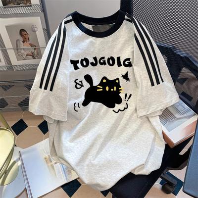 Women's Inset Printed Three Stripes Short Sleeve T-shirt