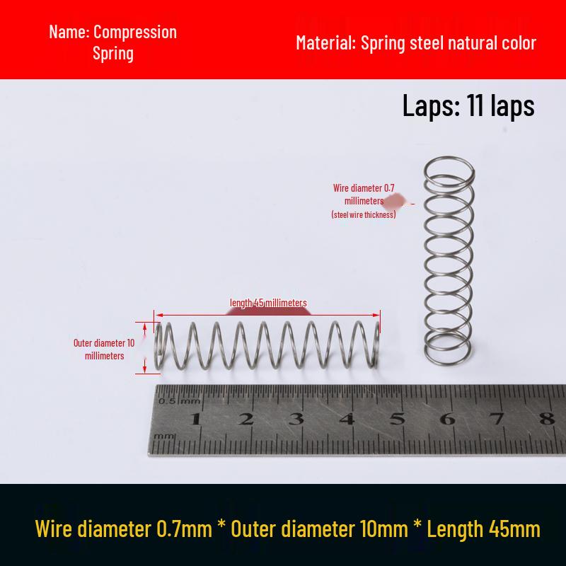 Druckfeder mit Rückstellfunktion aus Federstahl, 0,7 mm Drahtdurchmesser, 8-12 mm Außendurchmesser