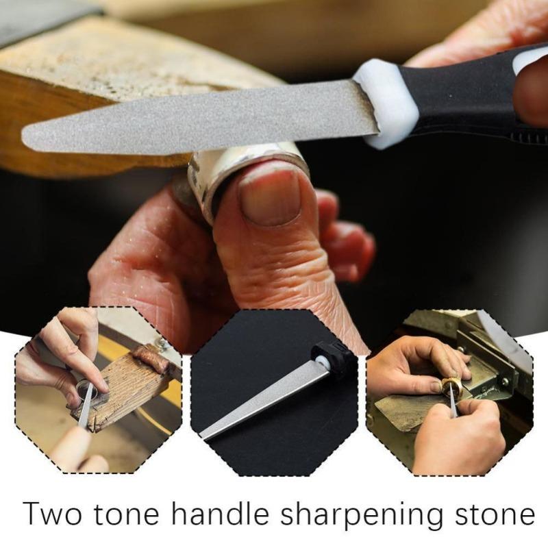 Double-sided Knife Sharpener for Kitchen, Flat & Curved Blade Whetstone with Easy Grip Handle, Home Sharpening Machine Tool